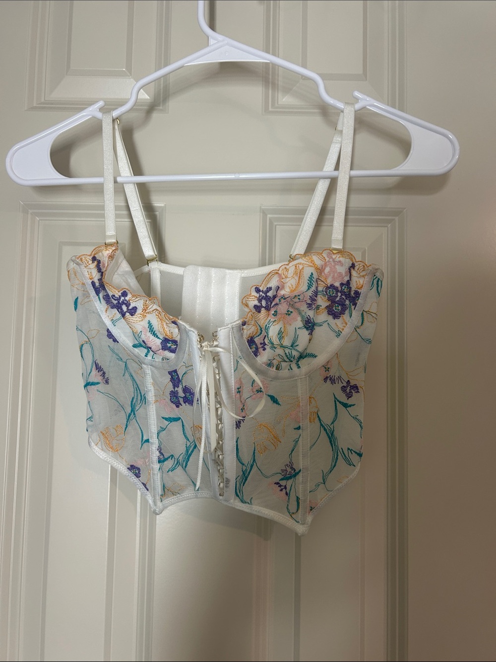Urban Outfitters Cream Floral Lace Bustier Crop Top
